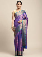 HOUSE OF BEGUM Womens Purple Copper Zari Kanjivaram Silk Saree With Blouse Piece-4