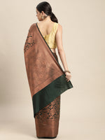 HOUSE OF BEGUM Womens Dark Green Copper Zari Kanjivaram Silk Saree With Blouse Piece-2