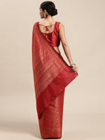 HOUSE OF BEGUM Womens Red Copper Zari Kanjivaram Silk Saree With Blouse Piece-2