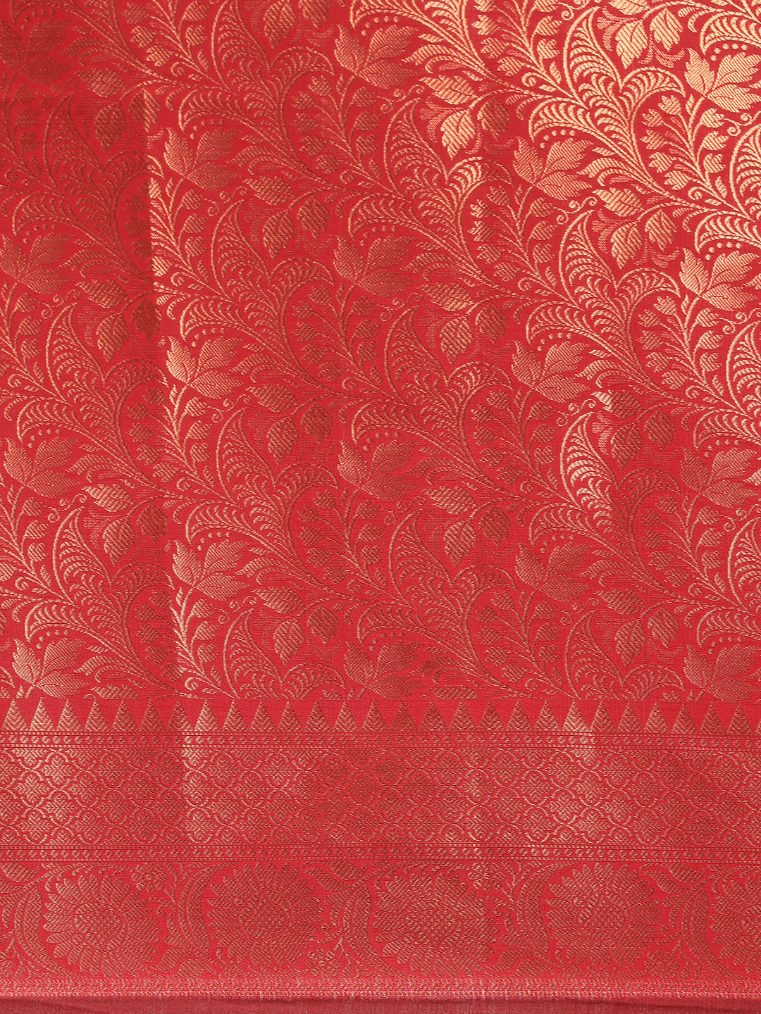 HOUSE OF BEGUM Womens Red Copper Zari Kanjivaram Silk Saree With Blouse Piece