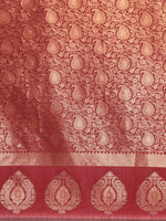 HOUSE OF BEGUM Womens Maroon Copper Zari Kanjivaram Silk Saree With Blouse Piece-7