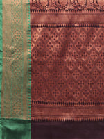 HOUSE OF BEGUM Womens Brown Copper Zari Kanjivaram Silk Saree With Blouse Piece-6