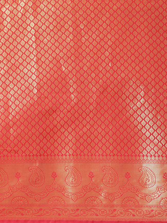 HOUSE OF BEGUM Womens Orange Copper Zari Kanjivaram Silk Saree With Blouse Piece