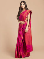 HOUSE OF BEGUM Womens Rani Pink Organza Silk all over Copper Buti Print Saree with Blouse Piece-3