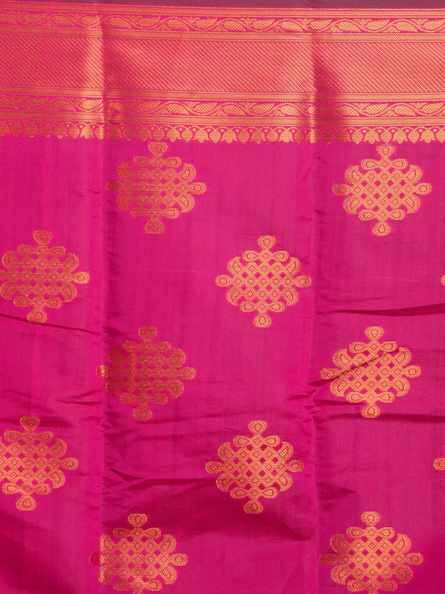 HOUSE OF BEGUM Womens Rani Pink Organza Silk all over Copper Buti Print Saree with Blouse Piece