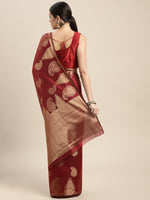 HOUSE OF BEGUM Womens Maroon Chanderi Silk Saree with Blouse Piece-2