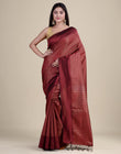 HOUSE OF BEGUM Antique Zari Maroon Woven All Over Jacquard Weave Pattern Saree With Rich Brocade Pallu And Blouse And Knitted Tassle At Pallu with Blouse Piece