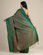 HOUSE OF BEGUM Antique Zari Bottle Green Woven All Over Jacquard Weave Pattern Saree With Rich Brocade Pallu And Blouse And Knitted Tassle At Pallu with Blouse Piece-2