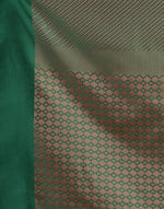 HOUSE OF BEGUM Antique Zari Bottle Green Woven All Over Jacquard Weave Pattern Saree With Rich Brocade Pallu And Blouse And Knitted Tassle At Pallu with Blouse Piece-6