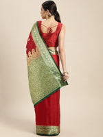 HOUSE OF BEGUM Womens Red Banarasi Katan Silk Saree With Blouse Piece-2