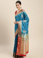 HOUSE OF BEGUM Womens Light Blue Banarasi Katan Silk Saree With Blouse Piece-4