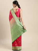HOUSE OF BEGUM Womens Pink Banarasi Katan Silk Saree With Blouse Piece-2