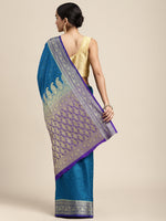 HOUSE OF BEGUM Womens Blue Banarasi Katan Silk Saree With Blouse Piece-2