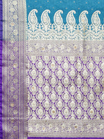 HOUSE OF BEGUM Womens Blue Banarasi Katan Silk Saree With Blouse Piece-7