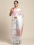 HOUSE OF BEGUM Womens White Lightweight Rangoli Style Silk Blend Saree With Blouse Piece