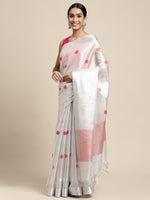 HOUSE OF BEGUM Womens White Lightweight Rangoli Style Silk Blend Saree With Blouse Piece-4