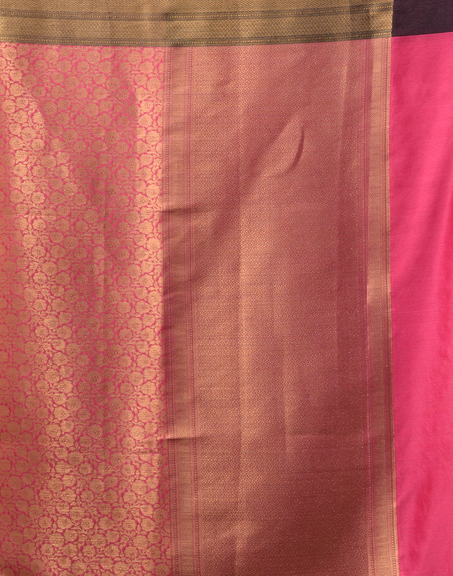 HOUSE OF BEGUM Women's Rani Pink Banarasi Saree with Zari Work and Printed Unstitched Blouse