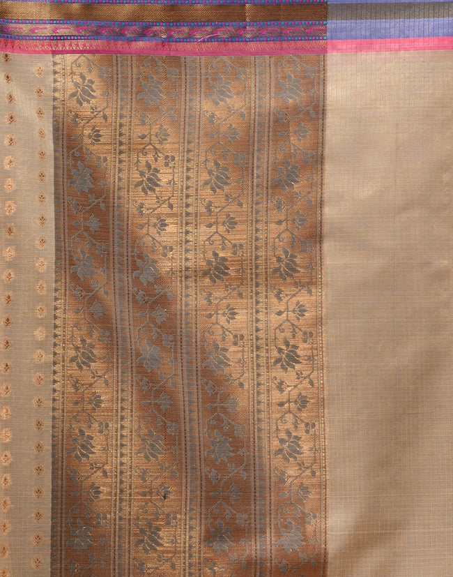HOUSE OF BEGUM Women's Tussar Banarasi Saree with Zari Work and Unstitched Printed Blouse