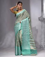 HOUSE OF BEGUM Women's Grey Banarasi Saree with Zari Work and Printed Unstitched Blouse-4
