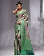 HOUSE OF BEGUM Women's Light Grey Banarasi Saree with Zari Work and Printed Unstitched Blouse-4