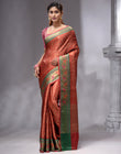 HOUSE OF BEGUM Women's Red Banarasi Saree with Zari Work and Printed Unstitched Blouse