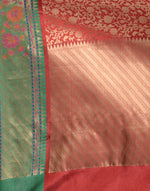 HOUSE OF BEGUM Women's Red Banarasi Saree with Zari Work and Printed Unstitched Blouse-6