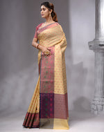 HOUSE OF BEGUM Women's Tussar Banarasi Saree with Zari Work and Printed Unstitched Blouse-3