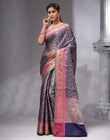 HOUSE OF BEGUM Women's Navy Blue Banarasi Saree with Zari Work and Printed Unstitched Blouse