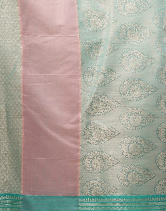 HOUSE OF BEGUM Women's Light Pink Cotton Woven Saree with Zari Work and Unstitched Printed Blouse