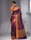 HOUSE OF BEGUM Women's Dark Purple Cotton Woven Saree with Zari Work and Unstitched Printed Blouse