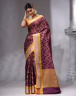 HOUSE OF BEGUM Women's Purple Cotton Woven Saree with Zari Work and Unstitched Printed Blouse-4