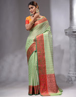 HOUSE OF BEGUM Women's Pista Cotton Woven Saree with Zari Work and Unstitched Printed Blouse-4