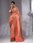 HOUSE OF BEGUM Women's Peach Cotton Woven Saree with Zari Work and Unstitched Printed Blouse