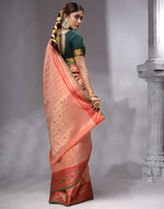 HOUSE OF BEGUM Women's Peach Cotton Woven Saree with Zari Work and Unstitched Printed Blouse-2