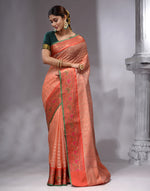 HOUSE OF BEGUM Women's Peach Cotton Woven Saree with Zari Work and Unstitched Printed Blouse-4