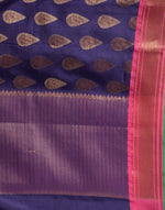 HOUSE OF BEGUM Women's Navy Blue Cotton Woven Saree with Zari Work and Unstitched Printed Blouse-6