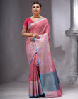 HOUSE OF BEGUM Women's Baby Pink Cotton Woven Saree with Zari Work and Unstitched Printed Blouse