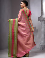 HOUSE OF BEGUM Women's Pink Cotton Woven Saree with Zari Work and Unstitched Printed Blouse-2
