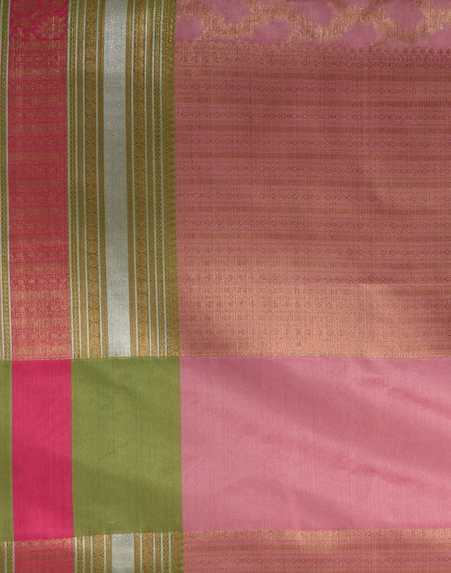 HOUSE OF BEGUM Women's Pink Cotton Woven Saree with Zari Work and Unstitched Printed Blouse