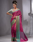 HOUSE OF BEGUM Women's Wine Cotton Woven Saree with Zari Work and Unstitched Printed Blouse