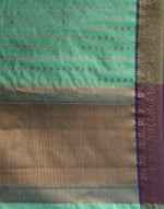 HOUSE OF BEGUM Women's Sea Green Cotton Woven Saree with Zari Work and Unstitched Printed Blouse-6