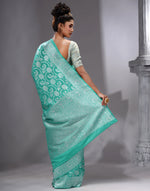 HOUSE OF BEGUM Women's Sea Green Katan Zari Work Saree with Unstitched Printed Blouse-2
