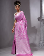 HOUSE OF BEGUM Women's Pink Katan Zari Work Saree with Unstitched Printed Blouse-3