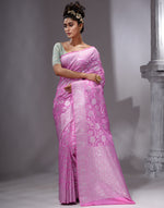 HOUSE OF BEGUM Women's Pink Katan Zari Work Saree with Unstitched Printed Blouse-4