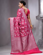 HOUSE OF BEGUM Women's Rani Pink Katan Zari Work Saree with Unstitched Printed Blouse-2