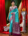 HOUSE OF BEGUM Katan Silk Firozi With Silver Zari Work with Blouse Piece