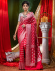 HOUSE OF BEGUM Katan Silk Red With Silver Zari Work with Blouse Piece