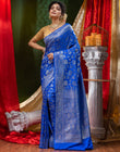 HOUSE OF BEGUM Katan Silk Royal BlueWith Silver Zari Work with Blouse Piece