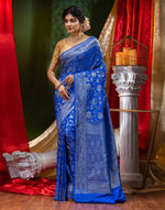 HOUSE OF BEGUM Katan Silk Royal BlueWith Silver Zari Work with Blouse Piece-4