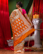 HOUSE OF BEGUM Katan Silk Orange With Brush Paint with Blouse Piece-2